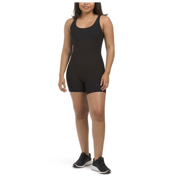 Wilo the Label Women Active Romper Black Ribbed Athleisure Workout Travel Casual - Picture 1 of 7